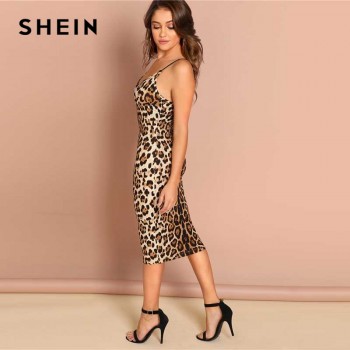 Backless Leopard Print Cami Sleeveless Pencil Skinny Club Dress